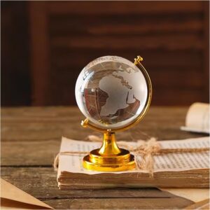 crystal globe showpiece with golden stand – 6cm | feng shui, good luck & positive energy,table desk decor
